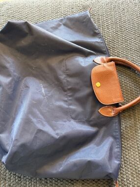 Navy Tote with Tan Leather Trim - Classic Everyday Tote